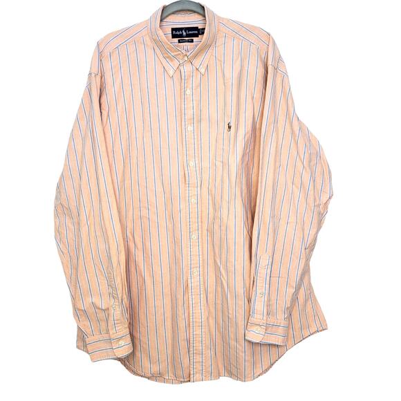 Ralph Lauren Classic Peach/Blue Striped Long Sleeve Button Up Shirt Men Sz XXL - Picture 2 of 7